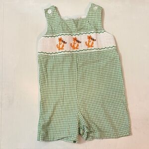Fantasie Green Checkered Smoked Toddler Romper with cats playing violin